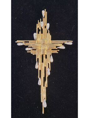Rare Vintage JOMAZ Gold Tone Modernist Cross Pendant Mid-Century Statement Piece